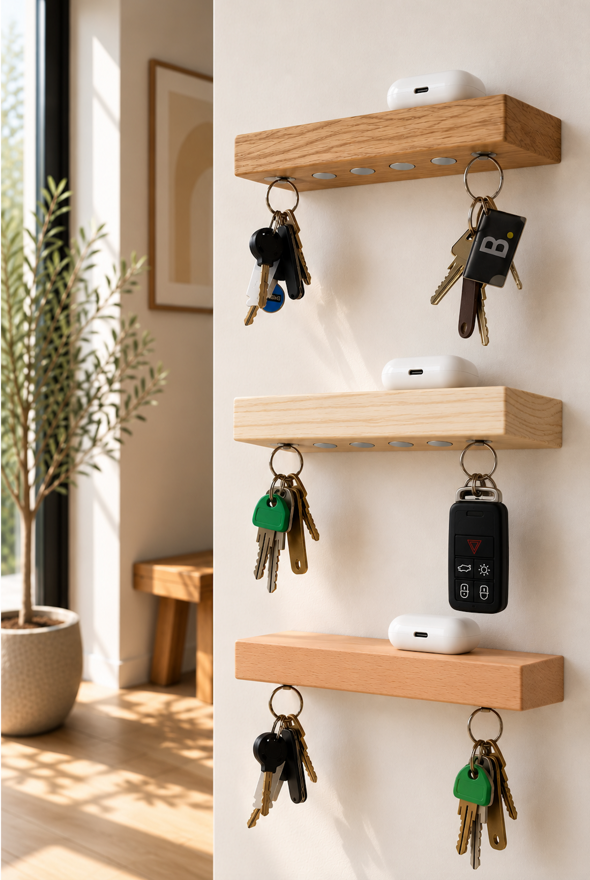 HangKey Plankie X bundel, 3 soorten hout (beuken, eiken en essen)