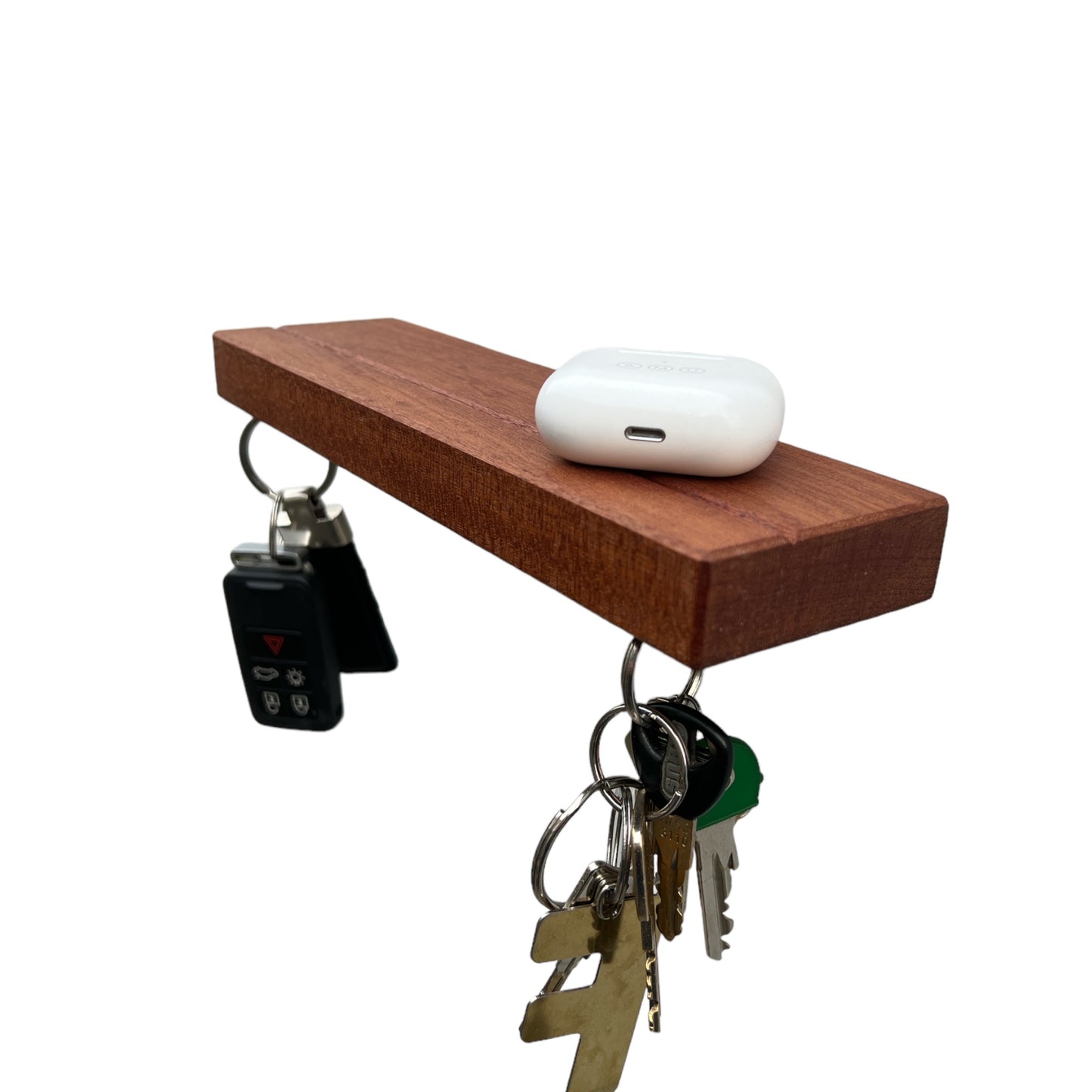 HangKey Plankie Mahonie X - Wandplank - Sleutelplank - Sleutelrek - schuin bovenaanzicht - V-groef
