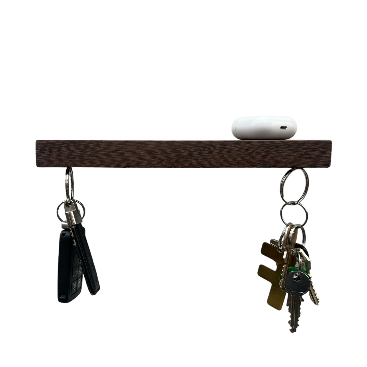 Sleutelplank, sleutelrek, sleutelrekje, sleutelhouder van massief wengé hout. Voorzien van 5 supersterke magneten. HangKey Plankie X wengé vooraanzicht