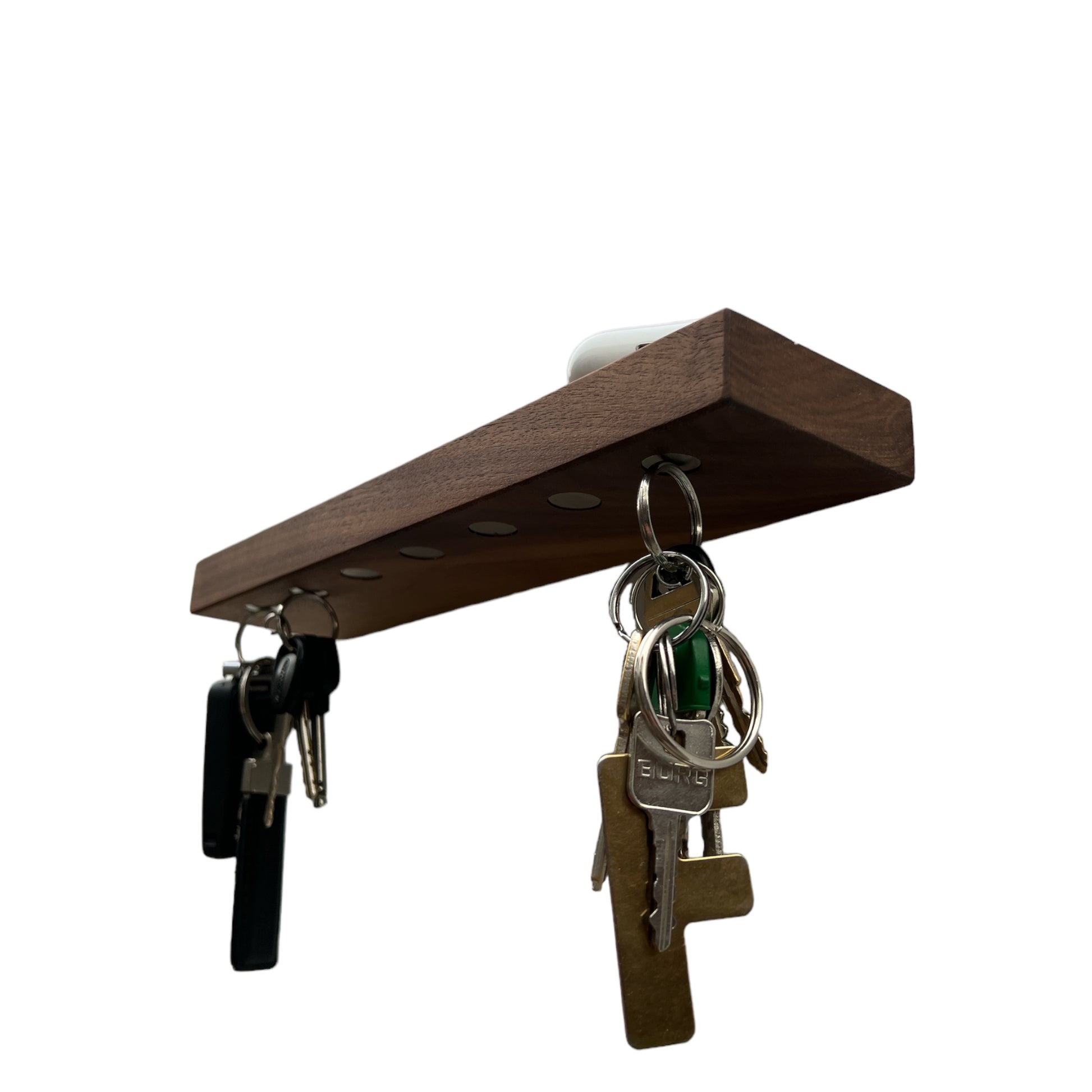 HangKey Plankie XL Notenhout - Wandplank - Sleutelplank - Sleutelrek - schuin onderaanzicht