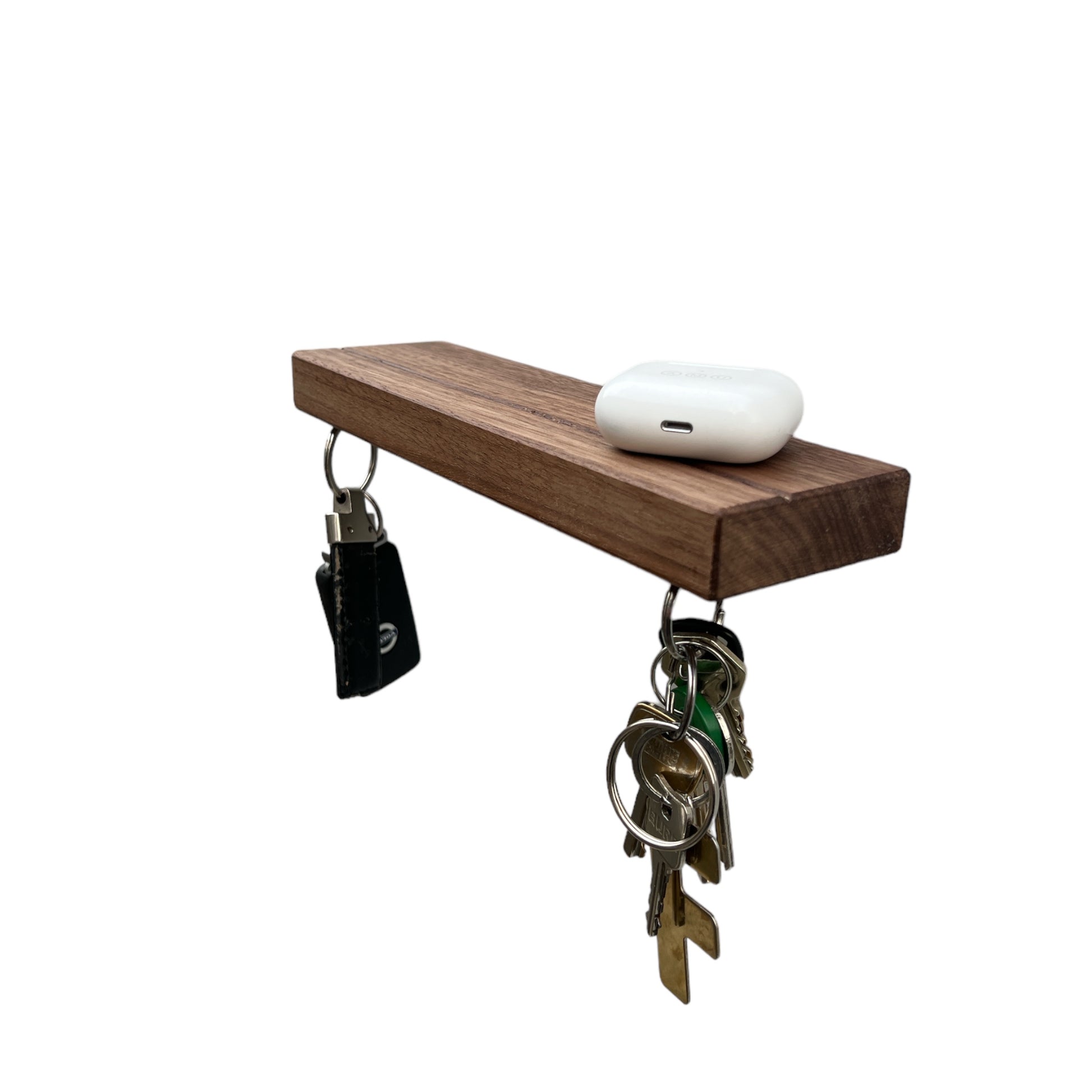 HangKey Plankie X Notenhout - Wandplank - Sleutelplank - Sleutelrek - schuin bovenaanzicht