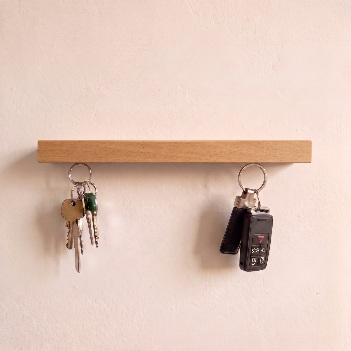 HangKey Plankie XL beukenhout magnetische sleutelhouder met sleutels