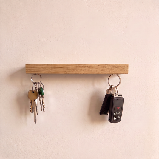 HangKey Plankie X eikenhouten magnetische sleutelhouder met sleutels