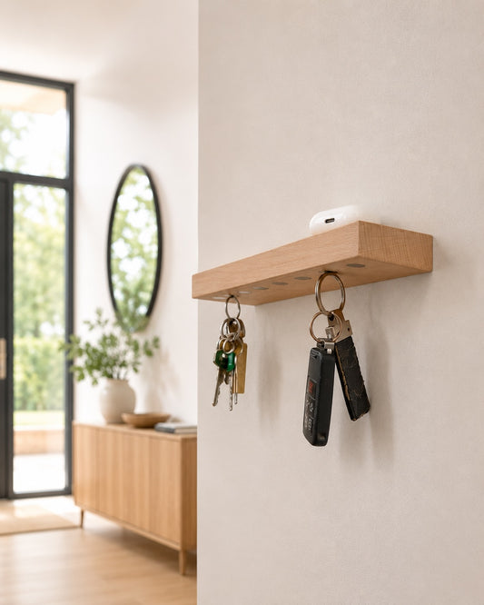 Sleutelrekje wand XL - magnetische sleutelplank massief beukenhout – 7 sleutelbossen | HangKey Plankie