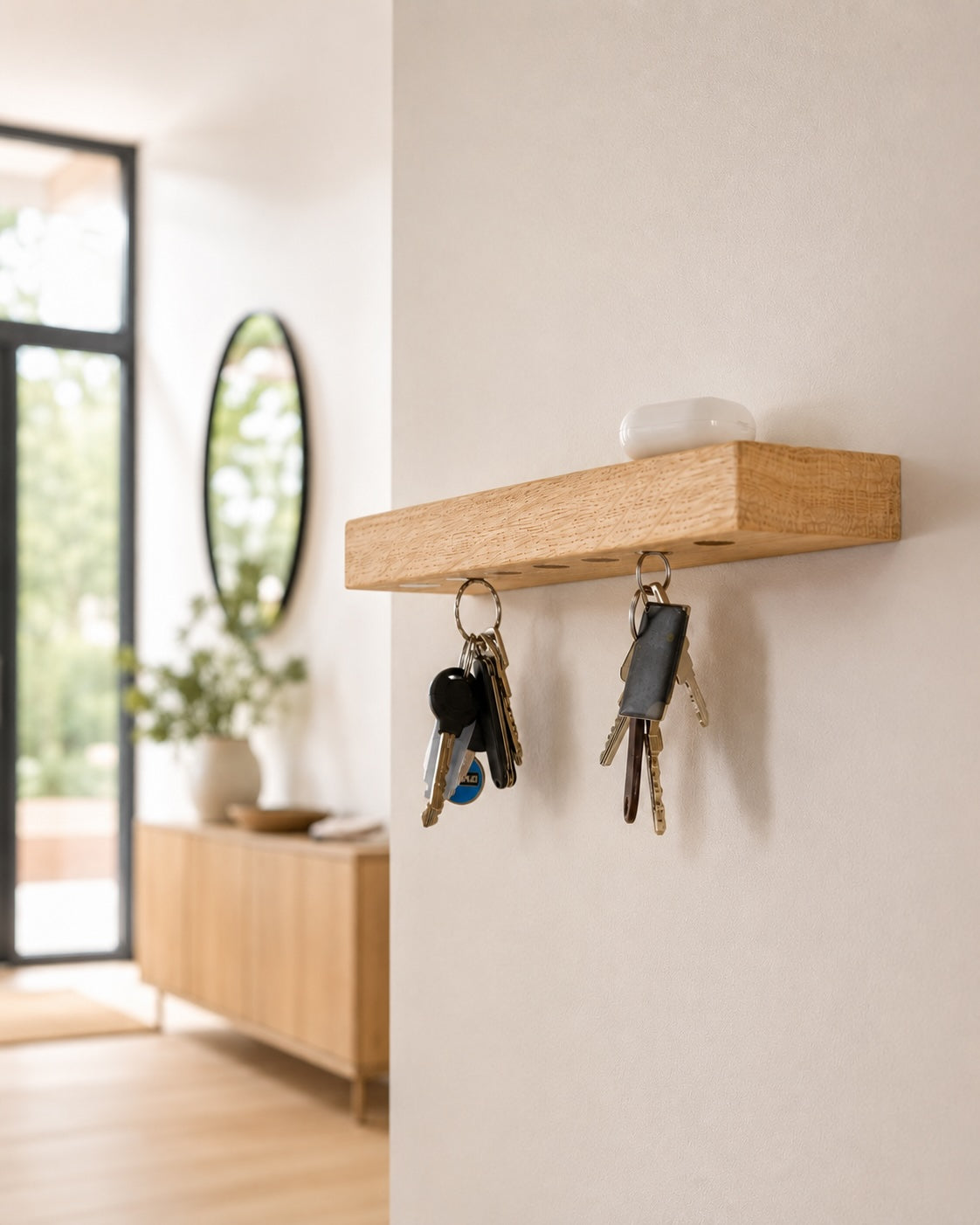 Sleutelrekje wand XL - magnetische sleutelplank massief eikenhout – 7 sleutelbossen | HangKey Plankie