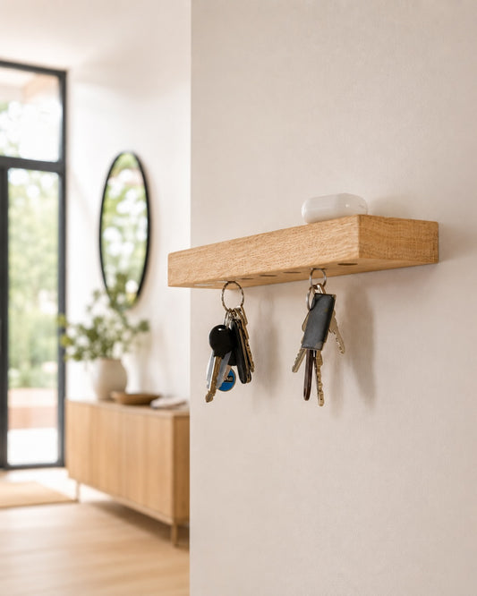 Sleutelrekje wand XL - magnetische sleutelplank massief eikenhout – 7 sleutelbossen | HangKey Plankie