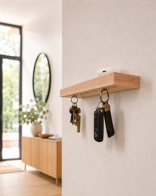 Sleutelrekje wand XL - magnetische sleutelplank massief essenhout – 7 sleutelbossen | HangKey Plankie