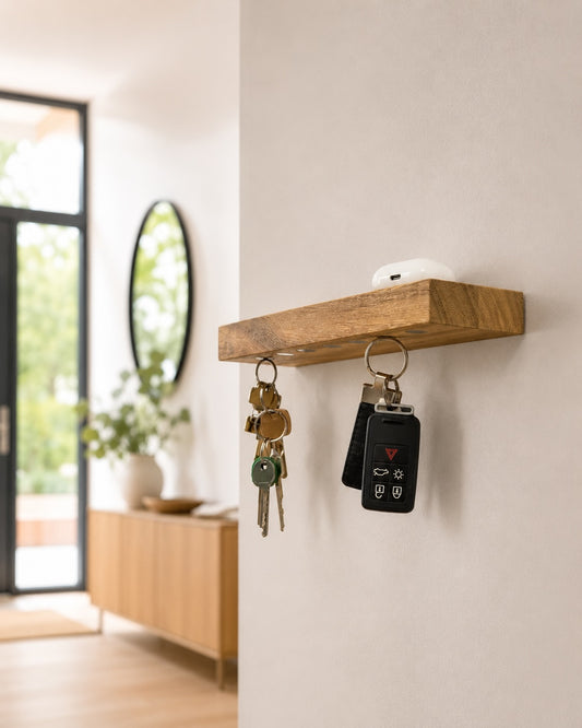 Sleutelrekje wand XL - magnetische sleutelplank massief irokohout – 7 sleutelbossen | HangKey Plankie