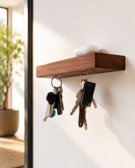 Sleutelrekje wand XL - magnetische sleutelplank massief mahoniehout – 7 sleutelbossen | HangKey Plankie