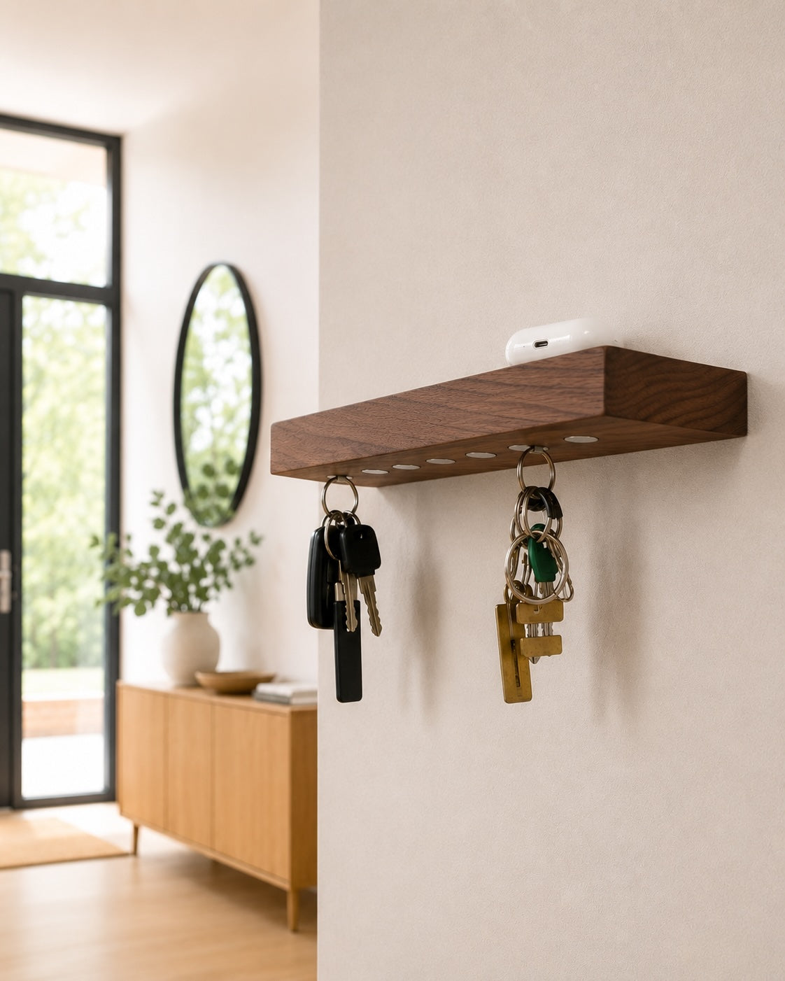 Sleutelrekje wand XL - magnetische sleutelplank massief notenhout – 7 sleutelbossen | HangKey Plankie