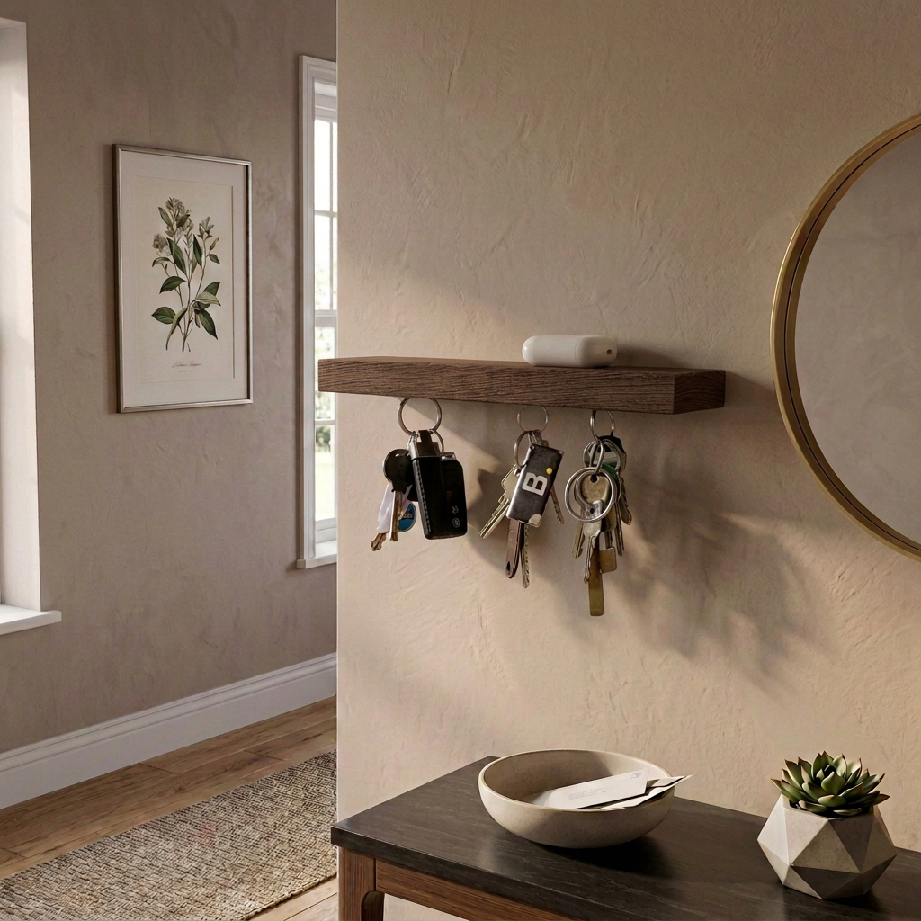HangKey Plankie XL sleutelplank van massief wengéhout aan de muur