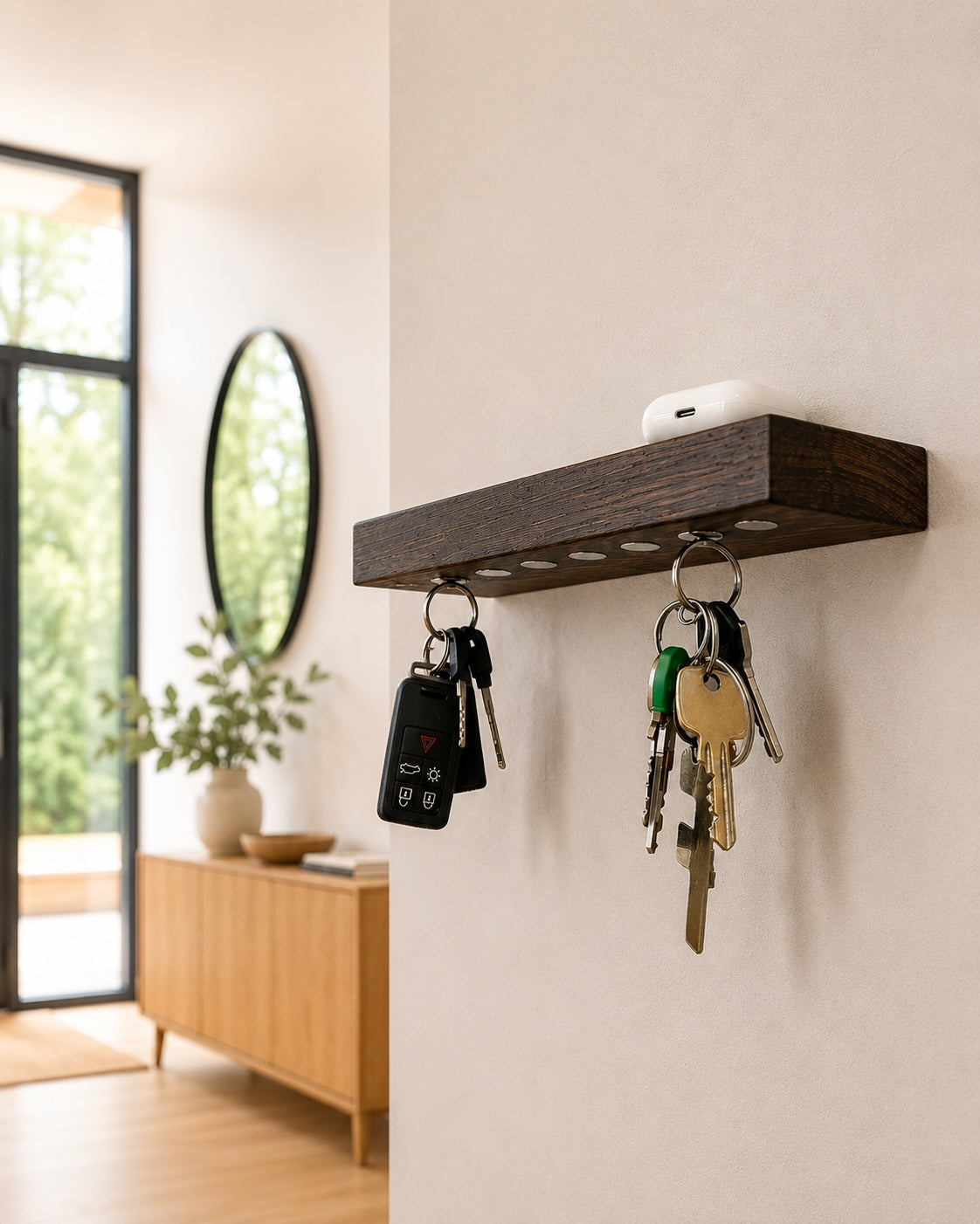 Sleutelrekje wand XL - magnetische sleutelplank massief wengéhout – 7 sleutelbossen | HangKey Plankie