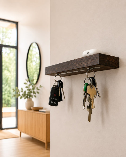 Sleutelrekje wand XL - magnetische sleutelplank massief wengéhout – 7 sleutelbossen | HangKey Plankie