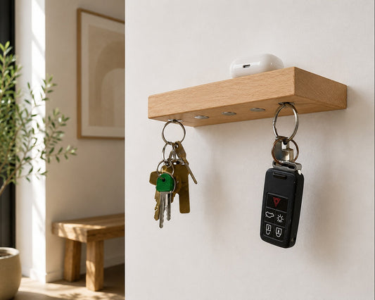 Magnetic key rack X made of solid beech wood - key holder for 5 key rings | HangKey Plankie