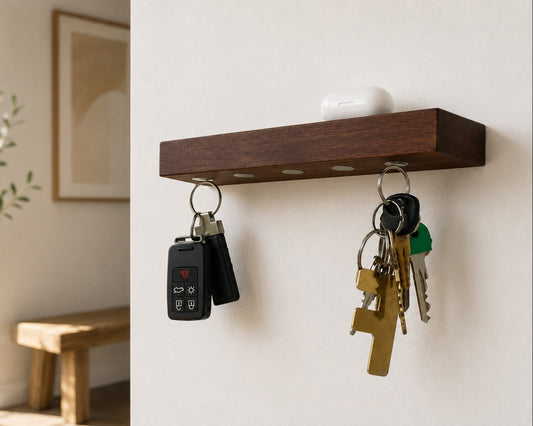 Magnetic key shelf X made of solid mahogany wood – key holder for 5 sets of keys | HangKey Plankie