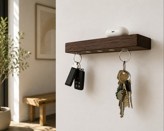 Magnetic key shelf X made of solid wenge wood – key holder for 5 sets of keys | HangKey Plankie