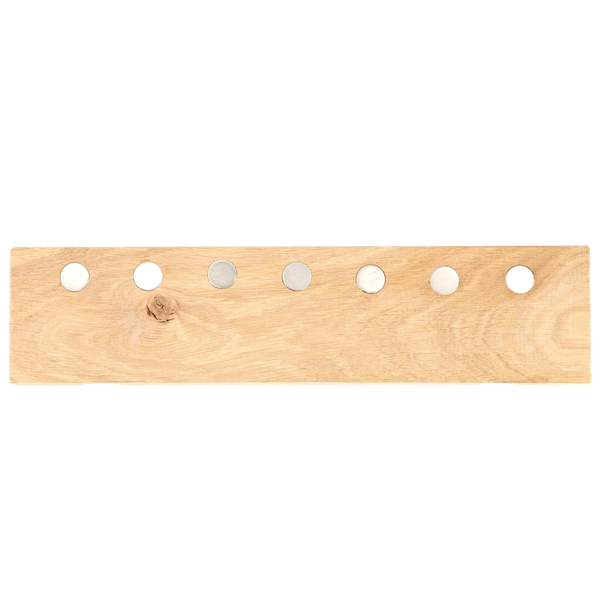 Sleutelplank, sleutelrek, sleutelrekje, sleutelhouder van massief essen hout. Voorzien van 7 supersterke magneten. HangKey Plankie XL essen onderkant met magneten