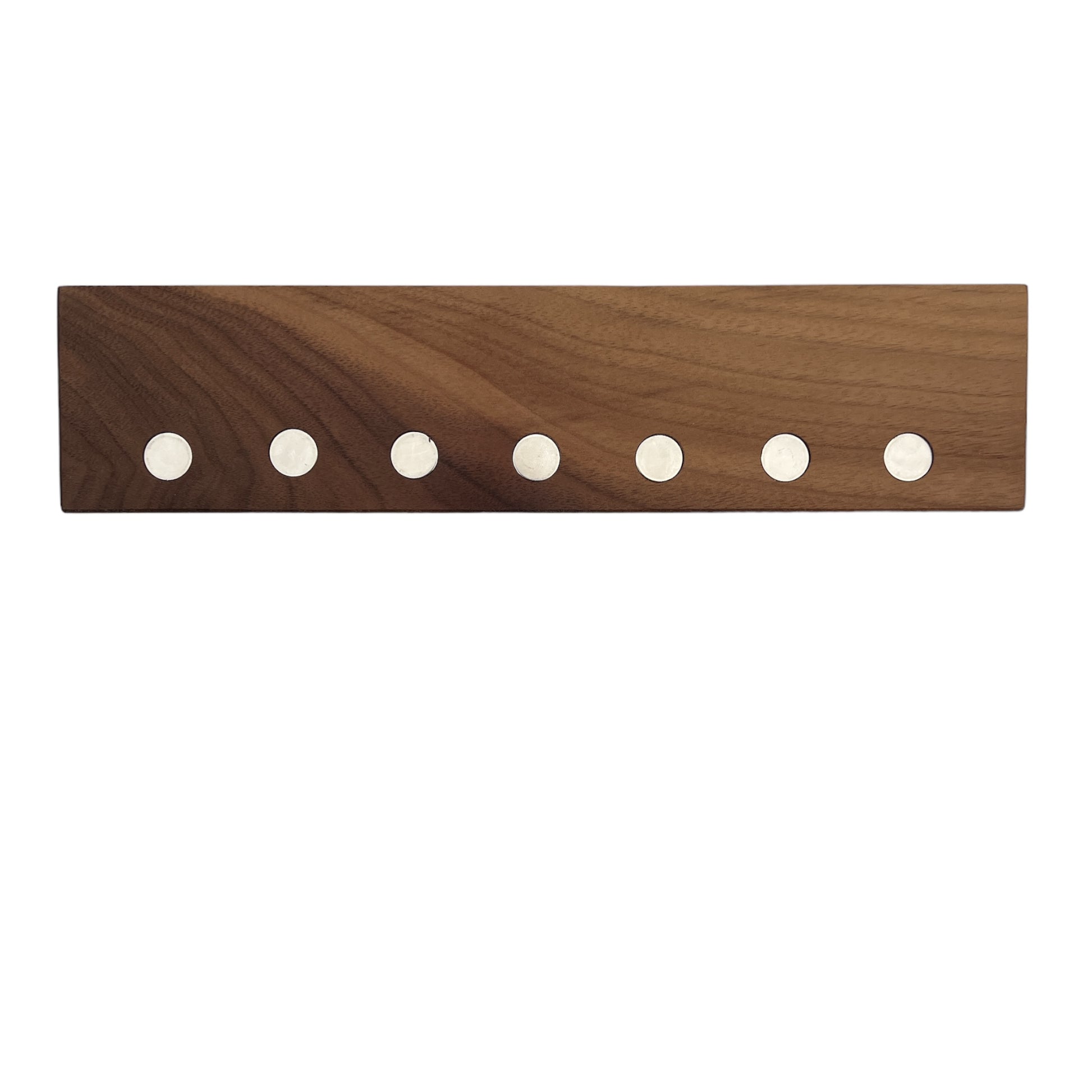 Sleutelplank, sleutelrek, sleutelrekje, sleutelhouder van massief notenhout. Voorzien van 7 supersterke magneten. HangKey Plankie XL noten neodymium magneten